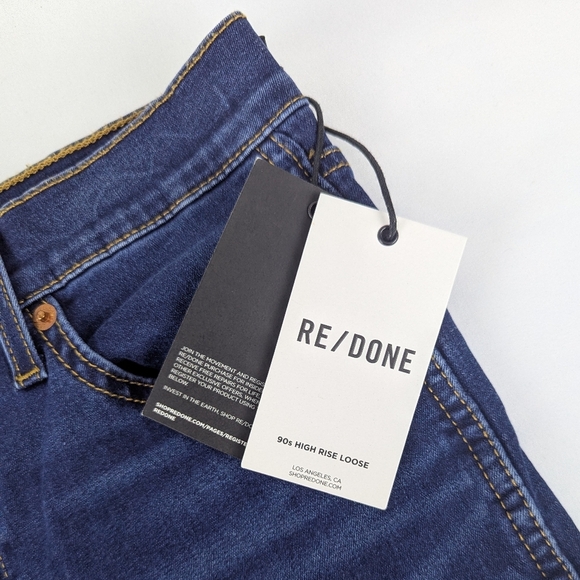 RE/DONE Jeans 90s High Rise Loose Straight Leg Button Fly Deep Faded Blue 27 NWT - Picture 15 of 15